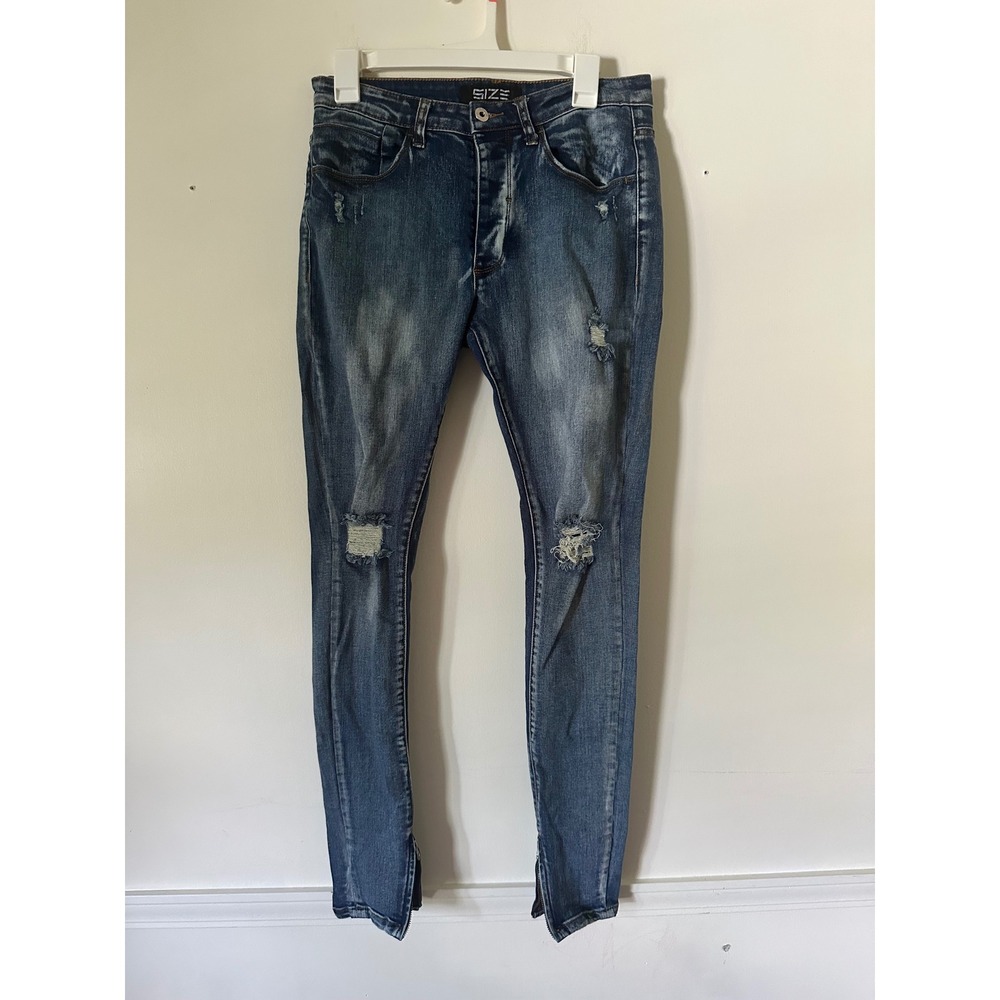 Size Up Apparel Mens Distressed Skinny Jeans Blue Ankle Zip Medium Wash 31x31